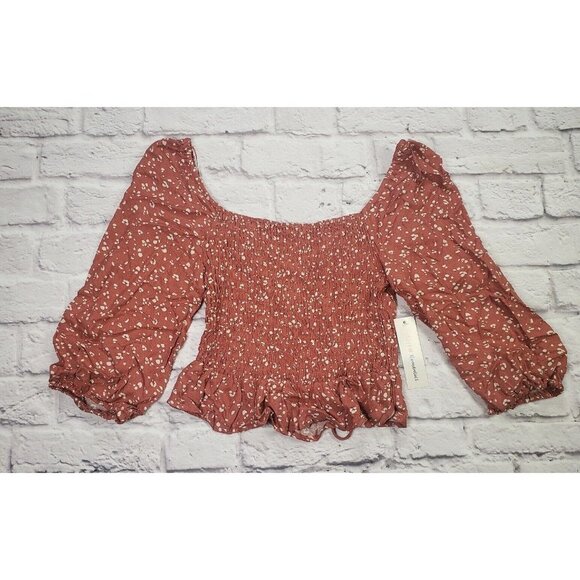 Urban Romantics Womens Size Small Pink Smocked Front Lace Up Back Cropped Top - Picture 1 of 6